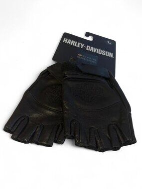 Harley-Davidson Women's Bar & Shield Fingerless Black Leather Gloves Size L
